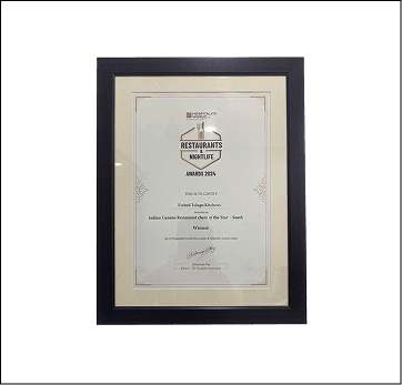 ET Nightlife and Restaurant Award certificate